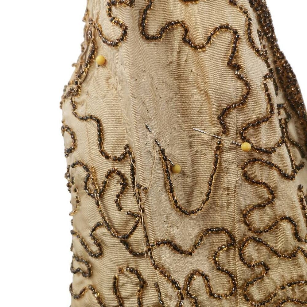 Vintage Gold Embellished Cocktail Dress with Satin Skirt & Back Train - Picture 9 of 9